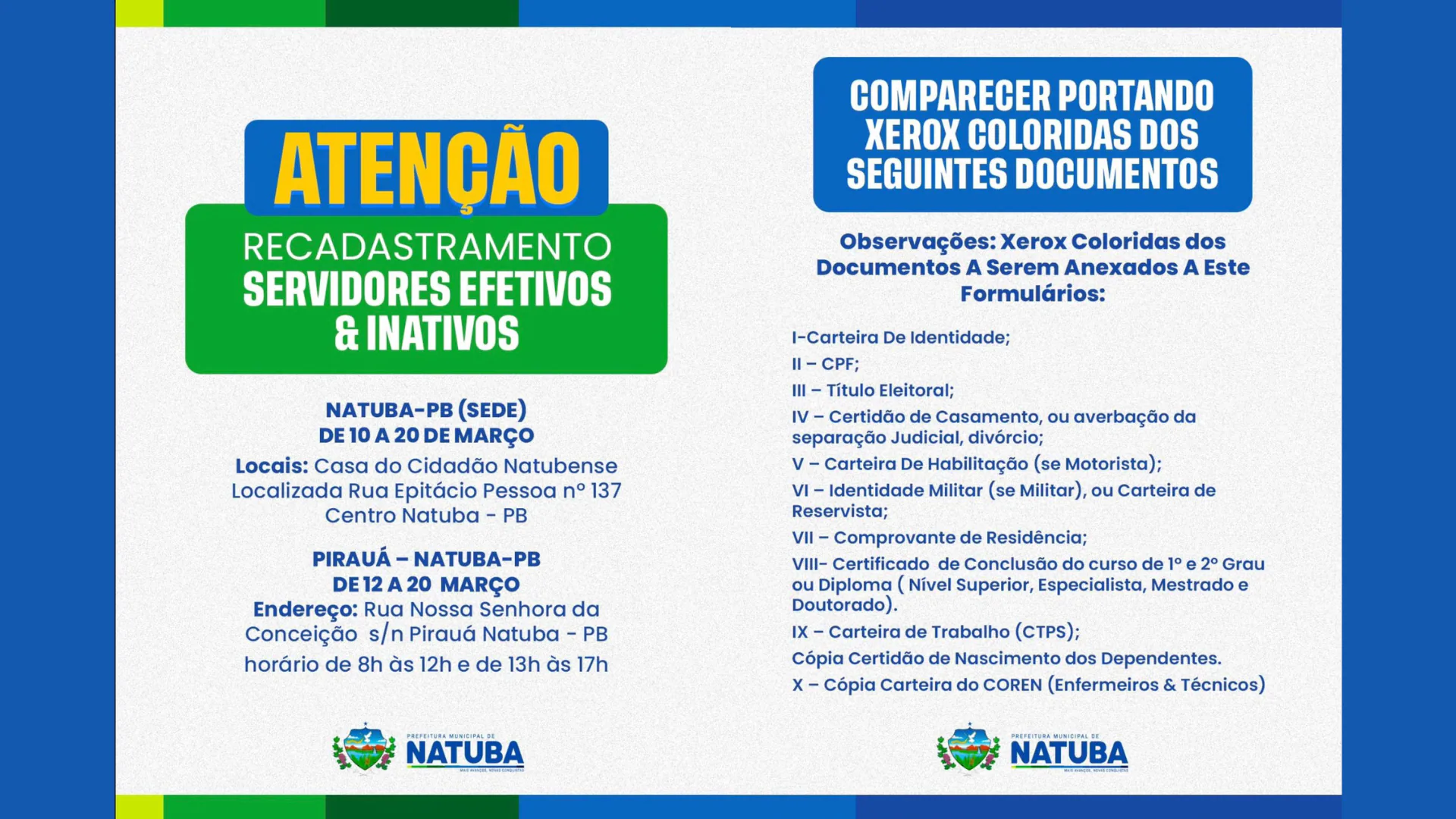 RECADASTRAMENTO DOS SERVIDORES EFETIVOS E INATIVOS